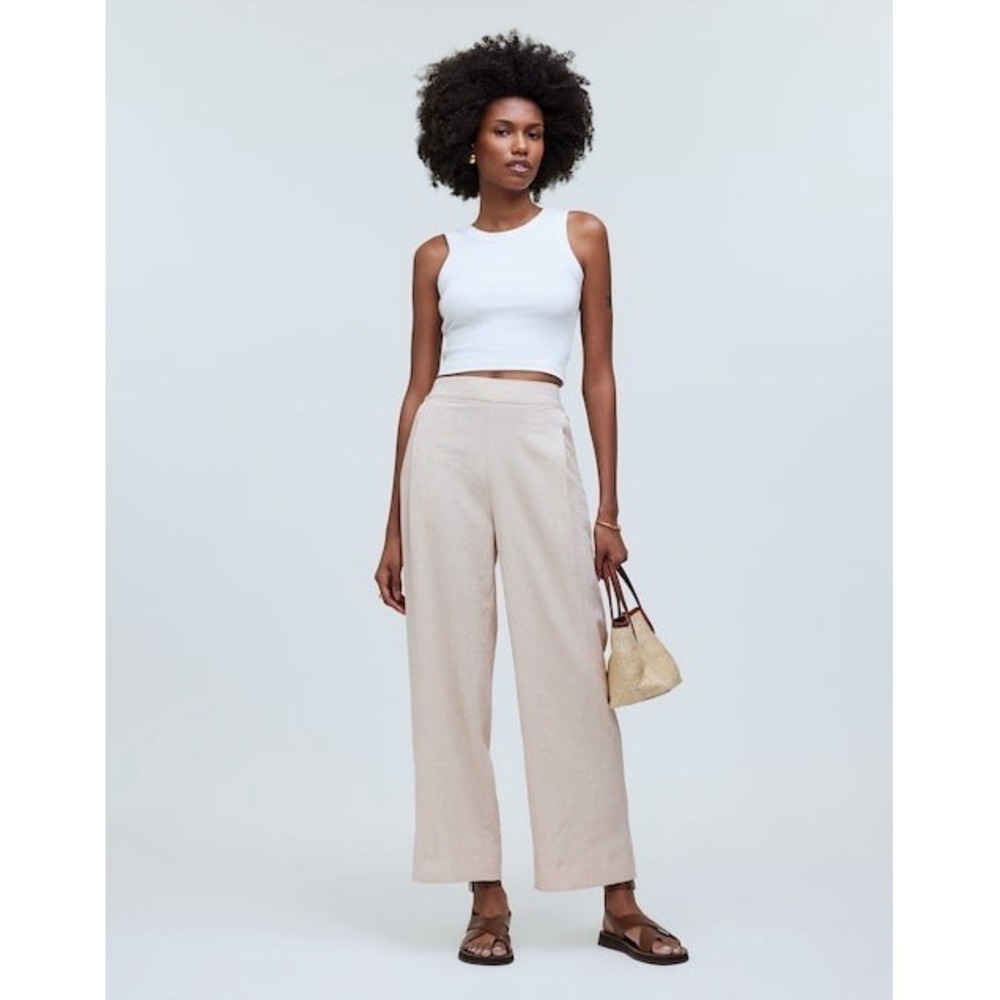 NWT Madewell Pull On Straight Linen Blend Crop Ankle Pants Beige Tan Womens 4